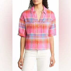 NWT Sanctuary Womens Collared Plaid Button-Down Top - Size S